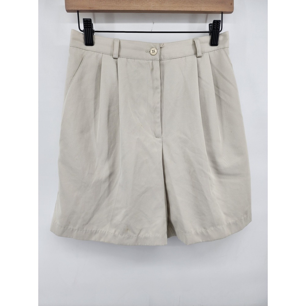 Pleated High Waist Beige Bermuda Shorts Size 8‎ Old Money Preppy